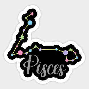 Pisces Zodiac Constellation in Pastels - Black Sticker